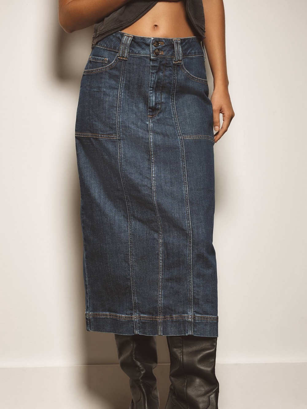 Anthropologie The Skipper Seamed Midi Skirt by Pilcro